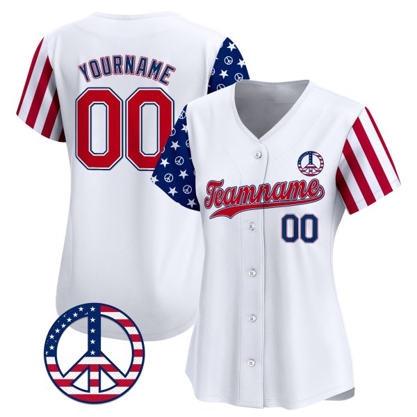 White Red - Royal Independence Day Hippie Style Personalized Baseball Jersey - Image 2