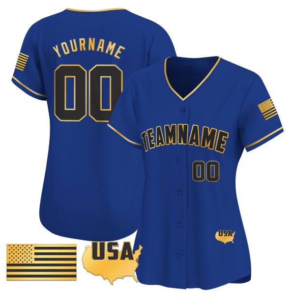 Royal Gold- Black American Flag Gold Personalized Baseball Jersey - Image 2