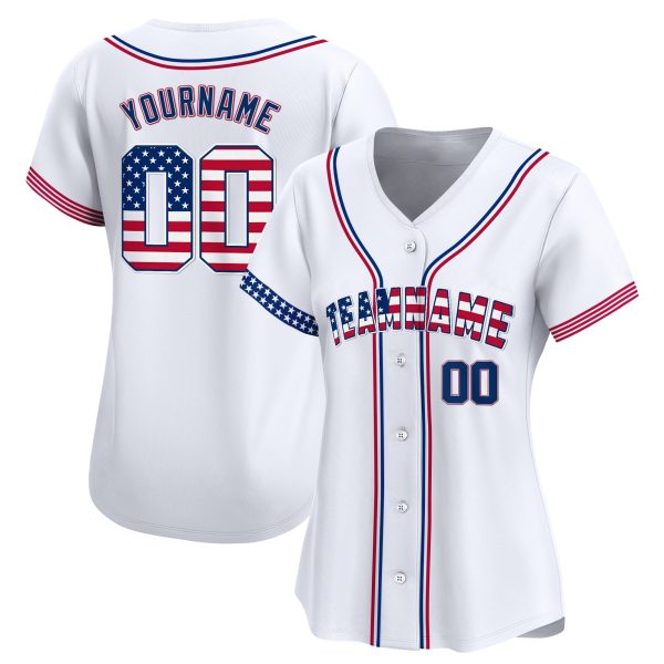 White Red - Royal 4th Of July American Flag Personalized Baseball Jersey - Stripes Sleeve - Image 2