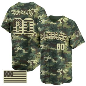 Green Camo - Green Personalized Baseball Jersey - American Flag