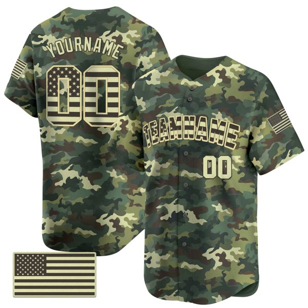 Green Camo - Green Personalized Baseball Jersey - American Flag