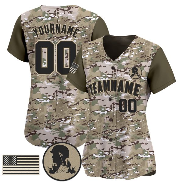 MultiCam Black - Brown Hero's Honor Personalized Baseball Jersey - Color Sleeve - Image 2