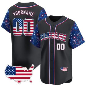 Black Royal - White Independence Personalized Baseball Jersey -  Firework Pattern Sleeve