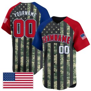 Green Camo Alternate Red - White USA Flag Pattern Personalized Baseball Jersey