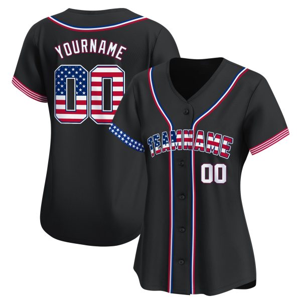Black Red - White 4th Of July American Flag Personalized Baseball Jersey - Stripes Sleeve - Image 2