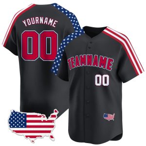Black Red - White Personalized Baseball Jersey - USA Map Patch