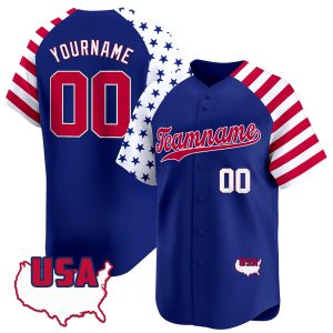 Royal Alternate Red - White Independence Day Personalized Baseball Jersey - USA Map