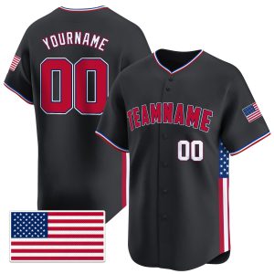 Black Red - White Independence Day Personalized Baseball Jersey - USA Flag Patch