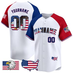 White Alternate Royal - Red Bald Eagle Independence Day Personalized Baseball Jersey