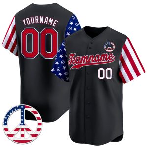 Black Red - White Independence Day Hippie Style Personalized Baseball Jersey