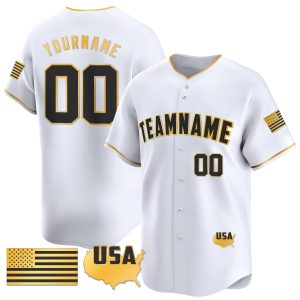 White Gold- Black American Flag Gold Personalized Baseball Jersey