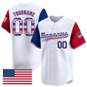 White Royal -Red 4th Of July American Flag Glitter Pattern Personalized Baseball Jersey - Color Sleeve