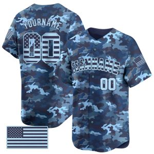 Navy Camo - Blue Navy Personalized Baseball Jersey - American Flag