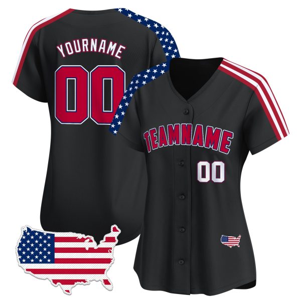 Black Red - White Personalized Baseball Jersey - USA Map Patch - Image 2