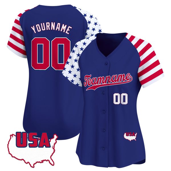 Royal Alternate Red - White Independence Day Personalized Baseball Jersey - USA Map - Image 2