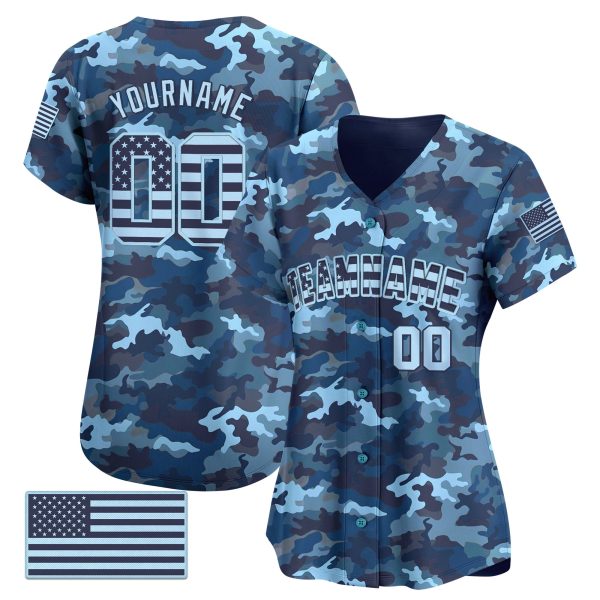 Navy Camo - Blue Navy Personalized Baseball Jersey - American Flag - Image 2