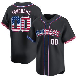 Black Red - White 4th Of July American Flag Personalized Baseball Jersey - Stripes Sleeve