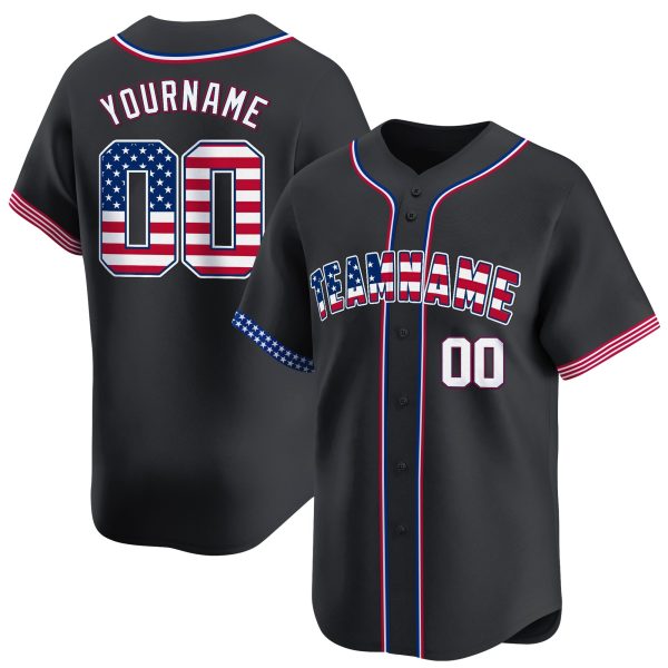 Black Red - White 4th Of July American Flag Personalized Baseball Jersey - Stripes Sleeve