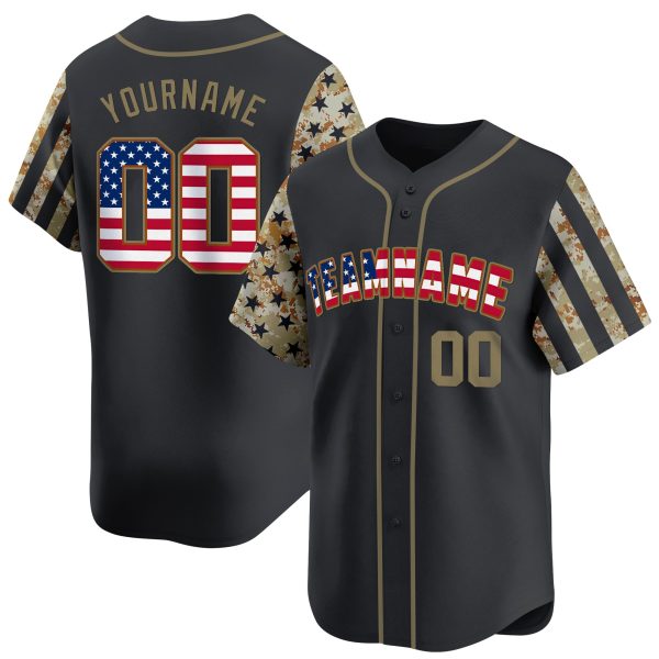 USA Black Camo Color Sleeve Personalized Baseball Jersey - Image 5
