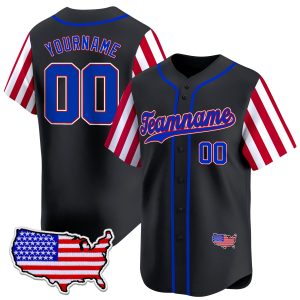 Black Royal- Red Independence Day Color Sleeve Personalized Baseball Jersey - USA Map