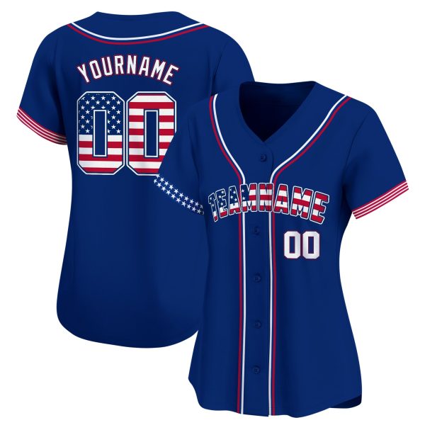 Royal Red - White 4th Of July American Flag Personalized Baseball Jersey - Stripes Sleeve - Image 2
