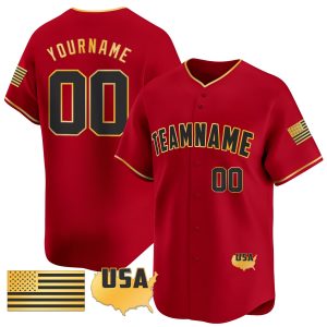 Red Gold- Black American Flag Gold Personalized Baseball Jersey