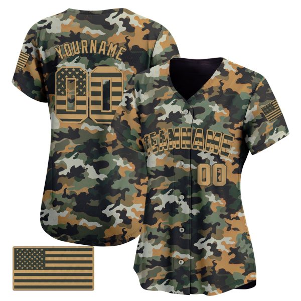 Brown Camo - Brown Personalized Baseball Jersey - American Flag - Image 2