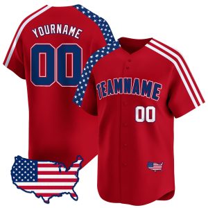 Red Royal- White Personalized Baseball Jersey - USA Map Patch