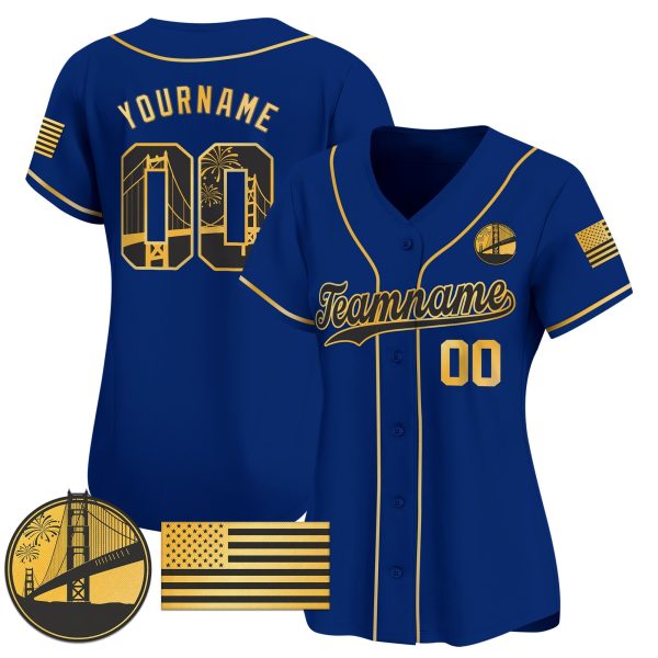 Royal Gold - Black Golden Gate Bridge Personalized Baseball Jersey - Image 2