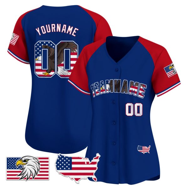 Royal Alternate Royal - White Bald Eagle Independence Day Personalized Baseball Jersey - Image 2