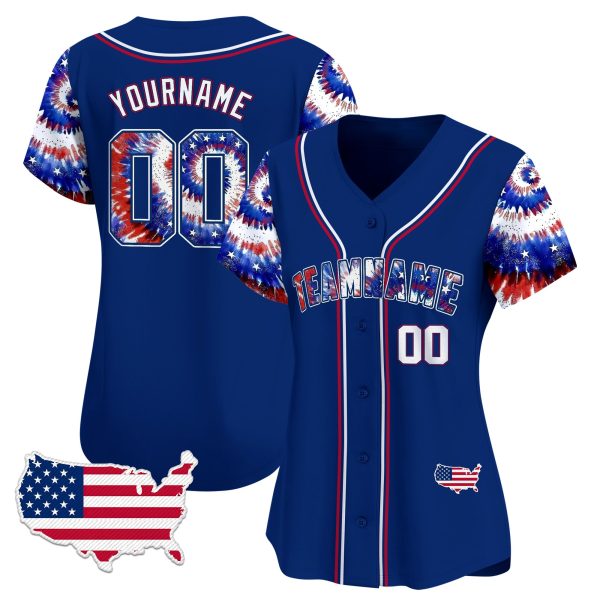 Royal White - Royal Independence Day Tie Dye Personalized Baseball Jersey - Image 2