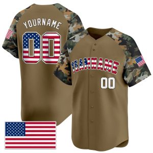 Brown Alternate Red - White Camo Personalized Baseball Jersey - American Flag