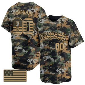 Brown Camo - Brown Personalized Baseball Jersey - American Flag