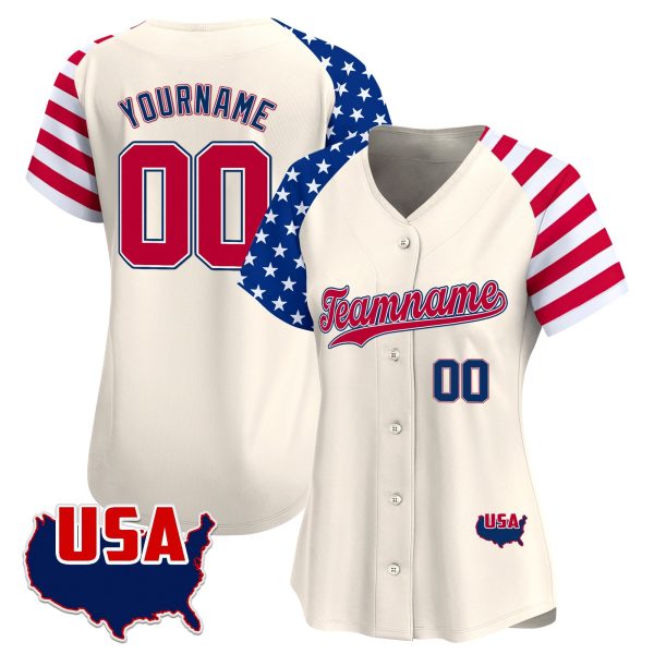 Cream Alternate Red - Royal Independence Day Personalized Baseball Jersey - USA Map - Image 2