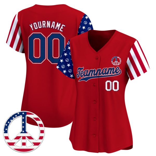 Red Royal - White Independence Day Hippie Style Personalized Baseball Jersey - Image 2