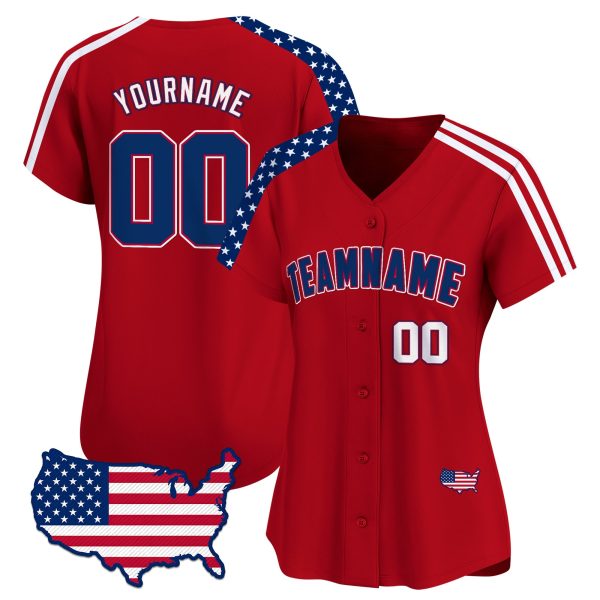 Red Royal- White Personalized Baseball Jersey - USA Map Patch - Image 2