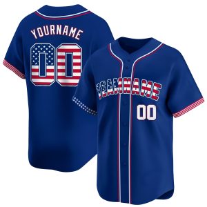 Royal Red - White 4th Of July American Flag Personalized Baseball Jersey - Stripes Sleeve