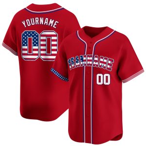 Red White - Red 4th Of July American Flag Personalized Baseball Jersey - Stripes Sleeve