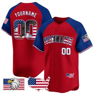 Red Alternate Royal - White Bald Eagle Independence Day Personalized Baseball Jersey