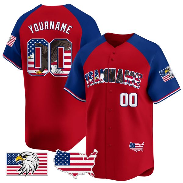 Red Alternate Royal - White Bald Eagle Independence Day Personalized Baseball Jersey