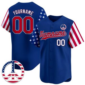 Royal Red - White Independence Day Hippie Style Personalized Baseball Jersey