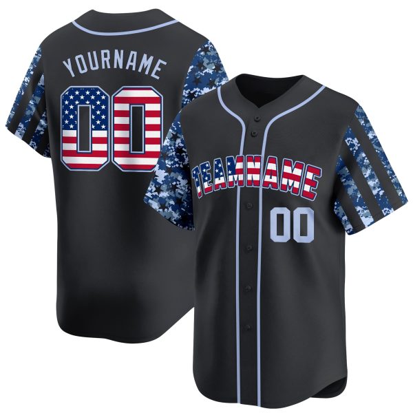 USA Black Camo Color Sleeve Personalized Baseball Jersey - Image 3
