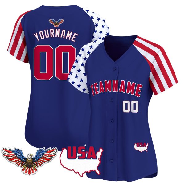 Royal Alternate Red - White Independence Day Personalized Baseball Jersey - Eagle Logo Patch - Image 2