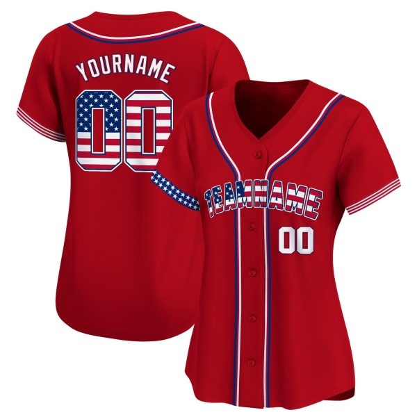 Red White - Red 4th Of July American Flag Personalized Baseball Jersey - Stripes Sleeve - Image 2
