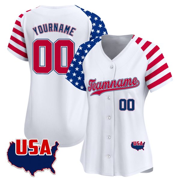 White Alternate Red - Royal Independence Day Personalized Baseball Jersey - USA Map - Image 2