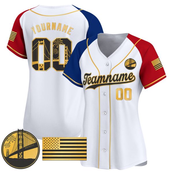 White Alternate Gold - Black Golden Gate Bridge Personalized Baseball Jersey - Image 2