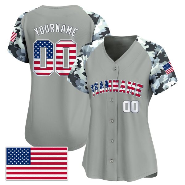Gray Alternate Red - White Camo Personalized Baseball Jersey - American Flag - Image 2
