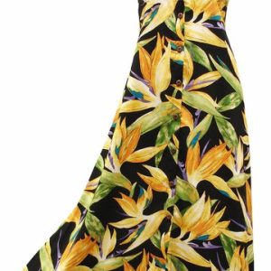 Hawaiian Watercolor Paradise Black Button Front Tank Dress