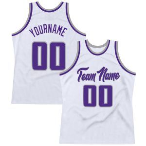 White Purple-Gray Authentic Throwback Personalized Basketball Jersey