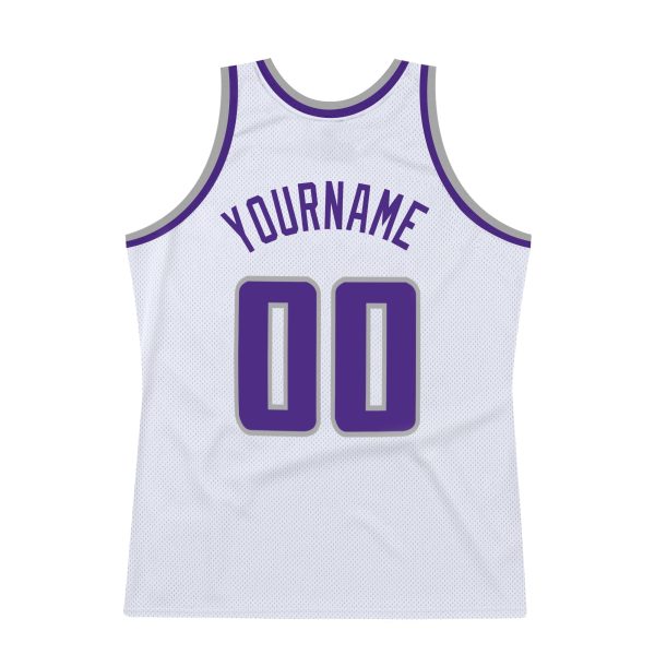 White Purple-Gray Authentic Throwback Personalized Basketball Jersey - Image 6